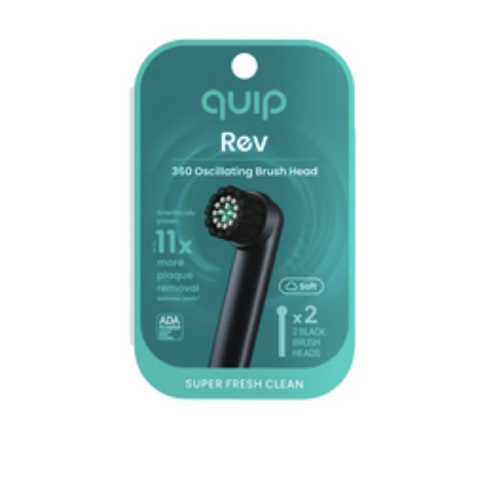 Quip Rev Oscillating Electric Toothbrush Head, Adult Compact Head Refill, Black